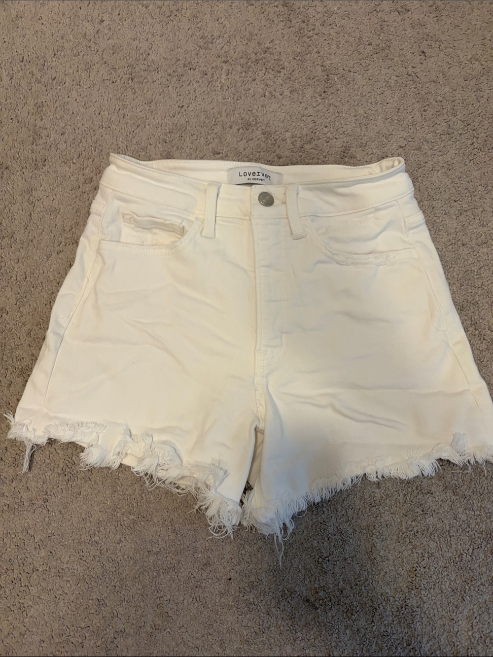Love Tree White Frayed Hem High-Rise Denim Shorts